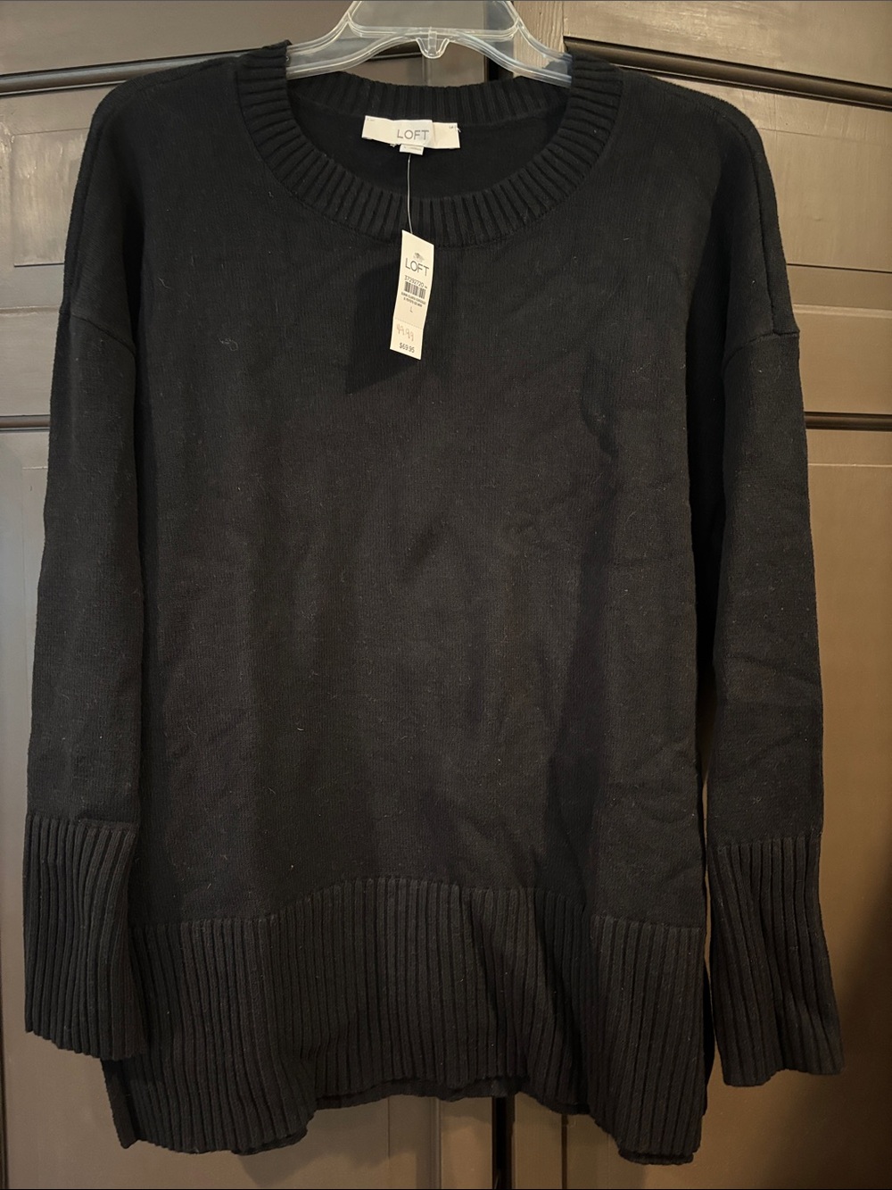 NWT LOFT Black Crewneck Tunic Sweater Ribbed Trim Size Large